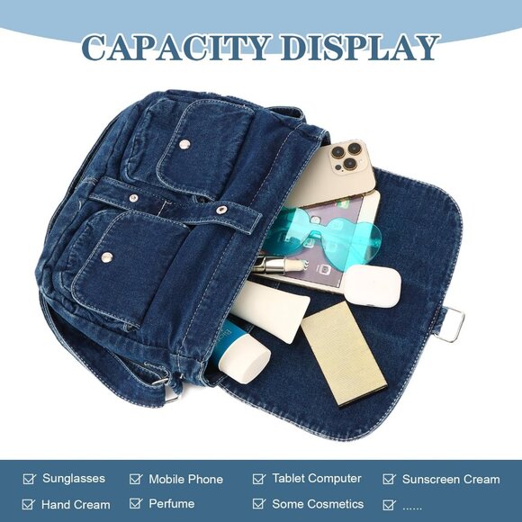 Denim Bag Casual Tote Bag Aesthetic Canvas Messenger Bag Lightweight Crossbody f - Picture 4 of 7